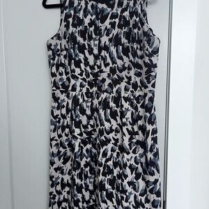 LOFT Blue and Grey Abstract Midi Dress